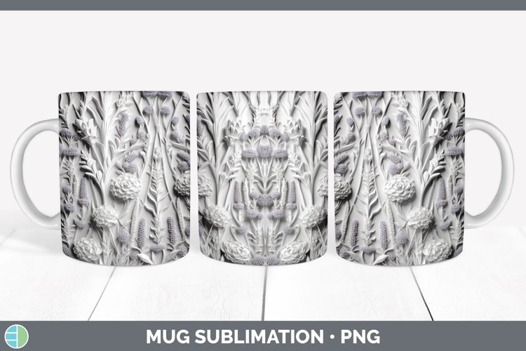 White 3D Sculpture Lavender Mug Wrap Sublimation Coffee Cup example image 1