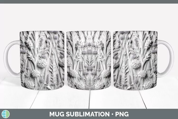 White 3D Sculpture Lavender Mug Wrap Sublimation Coffee Cup