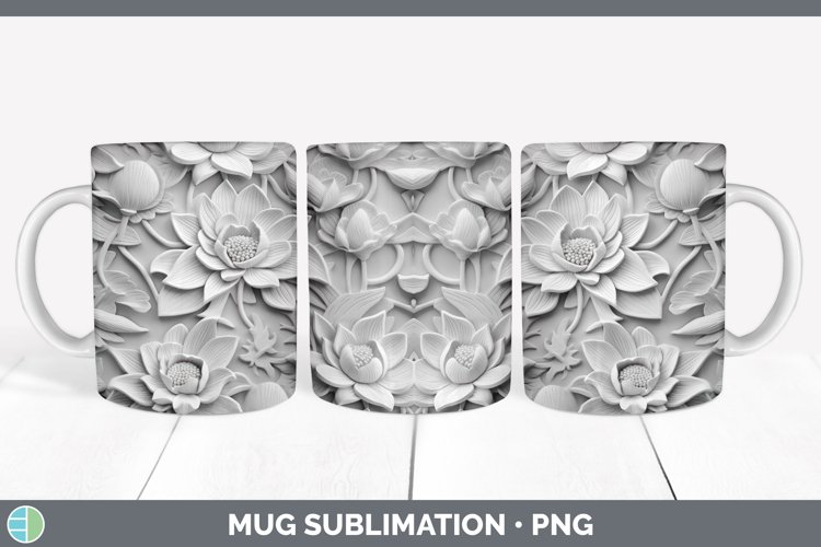 White 3D Sculpture Lotus Mug Wrap Sublimation Coffee Cup Des example image 1