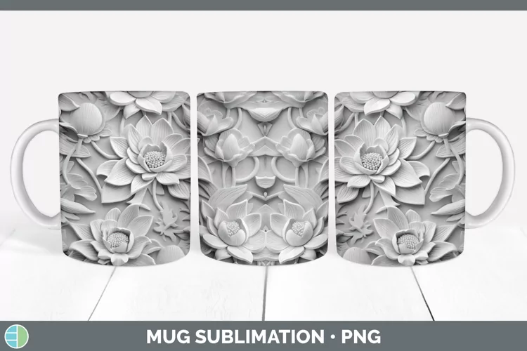 White 3D Sculpture Lotus Mug Wrap Sublimation Coffee Cup Des