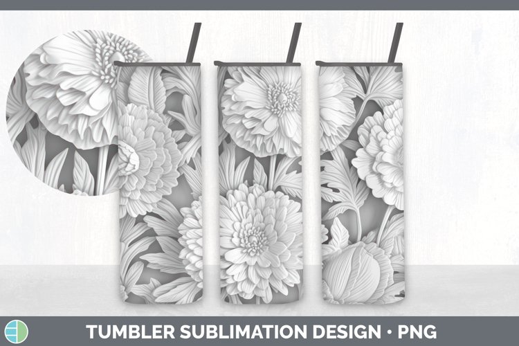 White 3D Sculpture Marigold Tumbler Sublimation 20 oz Skinny