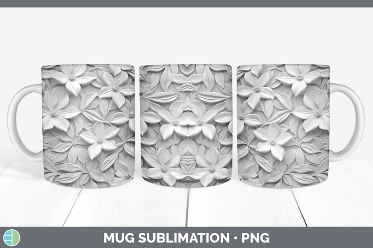 White 3D Sculpture Periwinkle Mug Wrap Sublimation Coffee Cu