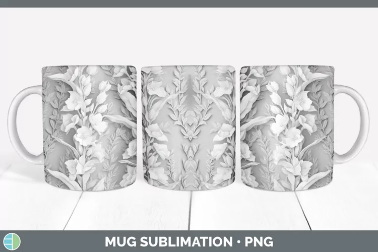 White 3D Sculpture Snapdragon Mug Wrap Sublimation Coffee Cu