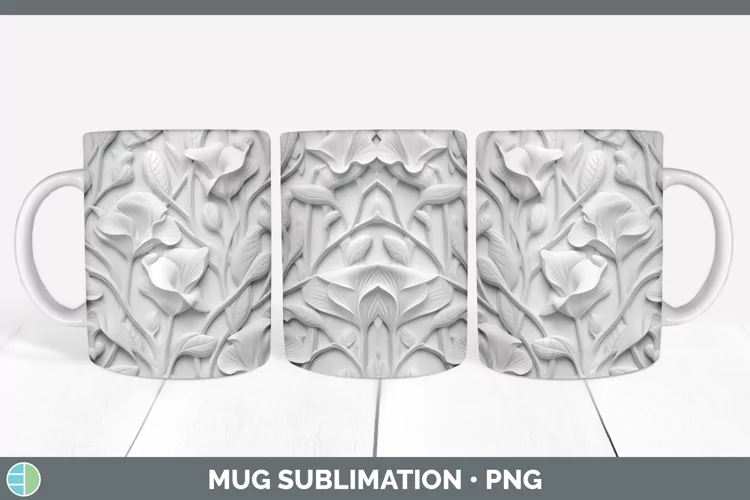 White 3D Sculpture Sweet Pea Mug Wrap Sublimation Coffee Cup