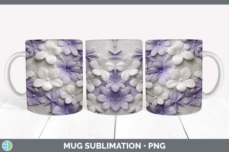 White 3D Sculpture Violet Mug Wrap Sublimation Coffee Cup De example image 1