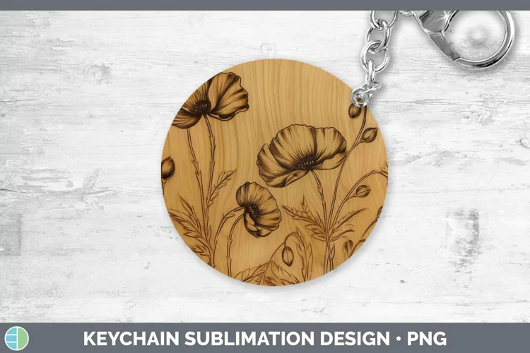 Wood Burned Flowers Buttercup Keychain Sublimation Keyring D