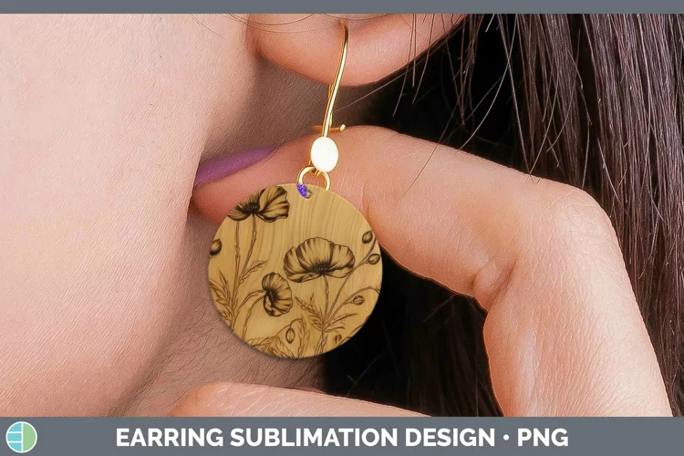 Wood Burned Flowers Buttercup Round Earrings Sublimation Ear