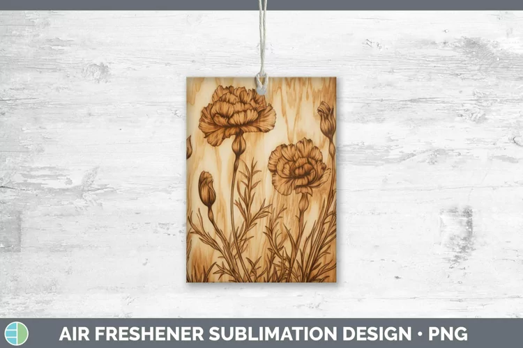Wood Burned Flowers Carnation Air Freshener Sublimation Car