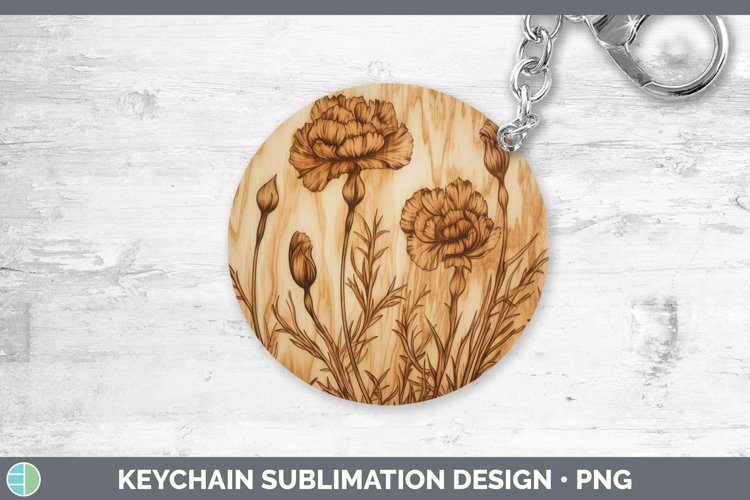 GorgeousWood Burned Flowers Keychain design.
