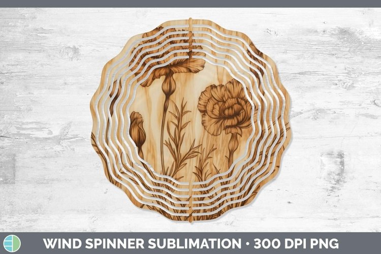 GorgeousWood Burned Flowers Wind Spinner design.