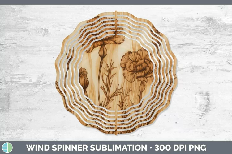 Wood Burned Flowers Carnation Wind Spinner Sublimation Spinn