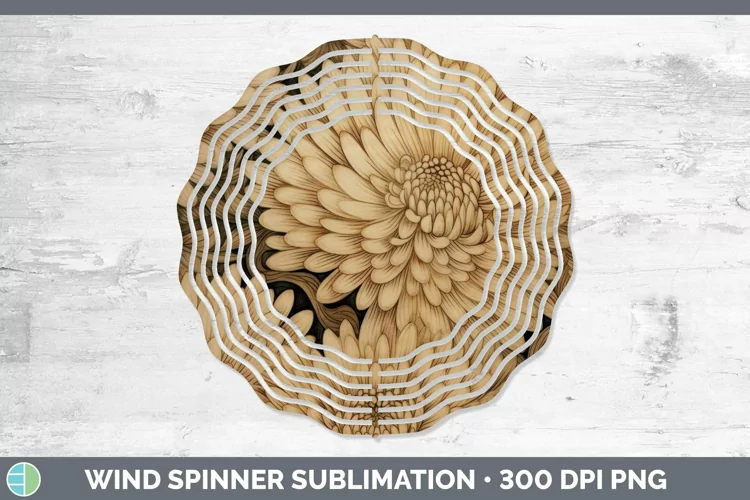 Wood Burned Flowers Chrysanthemum Wind Spinner Sublimation S