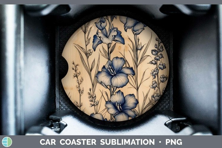 GorgeousWood Burned Flowers Car Coaster design.