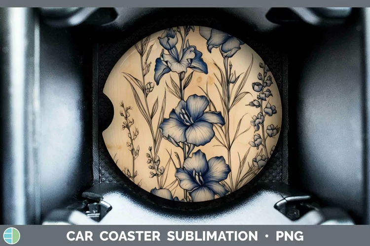 Wood Burned Flowers Delphinium Car Coaster Sublimation Coast