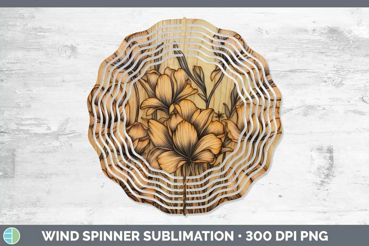 Wood Burned Flowers Freesia Wind Spinner Sublimation Spinner