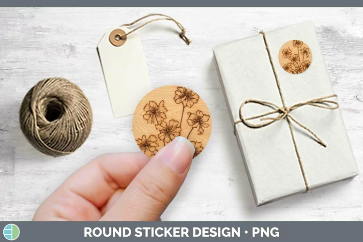 Wood Burned Flowers Geranium Stickers | Round Labels Designs