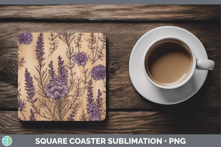 GorgeousWood Burned Flowers Square Coaster design.