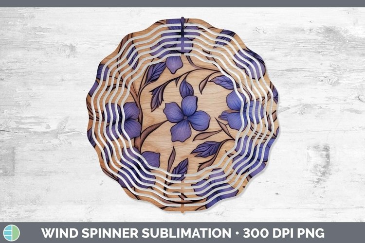 Wood Burned Flowers Periwinkle Wind Spinner Sublimation Spin