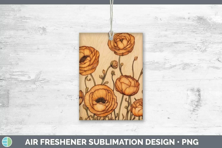 Wood Burned Flowers Ranunculus Air Freshener Sublimation Car