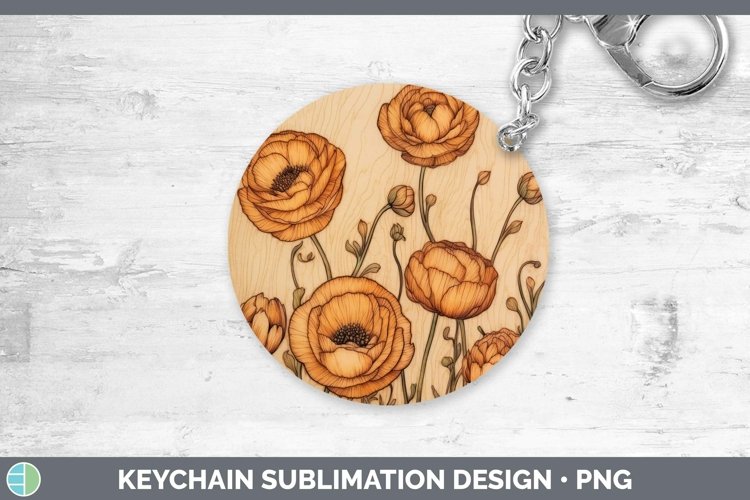 GorgeousWood Burned Flowers Keychain design.