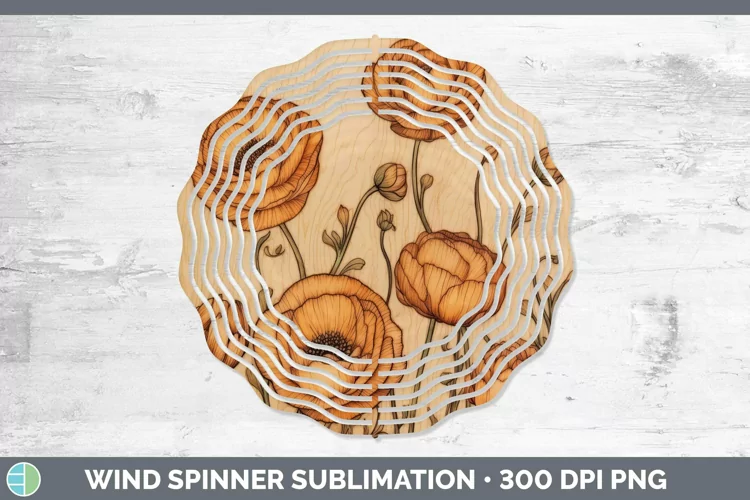 Wood Burned Flowers Ranunculus Wind Spinner Sublimation Spin