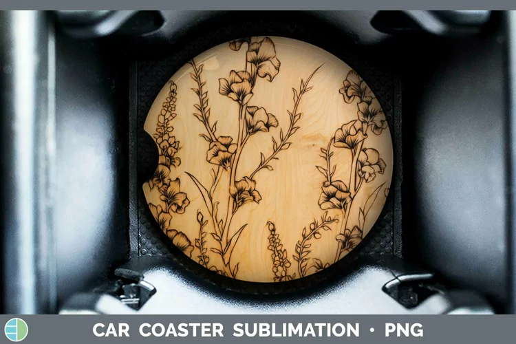 Wood Burned Flowers Snapdragon Car Coaster Sublimation Coast