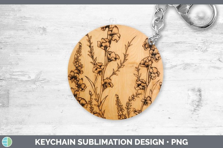 GorgeousWood Burned Flowers Keychain design.
