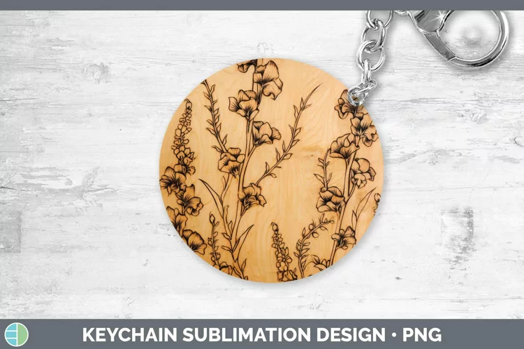 Wood Burned Flowers Snapdragon Keychain Sublimation Keyring