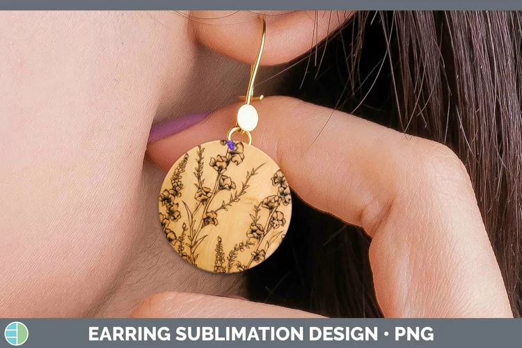 Wood Burned Flowers Snapdragon Round Earrings Sublimation Ea