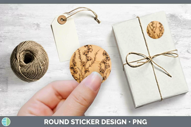 Wood Burned Flowers Snapdragon Stickers | Round Labels Desig