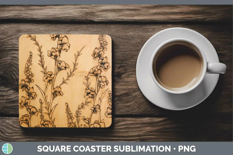 Wood Burned Flowers Snapdragon Square Coaster Sublimation Co
