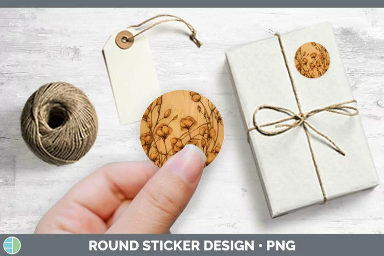 Wood Burned Flowers Sweet Pea Stickers | Round Labels Design