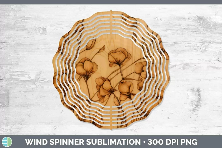 Wood Burned Flowers Sweet Pea Wind Spinner Sublimation Spinn