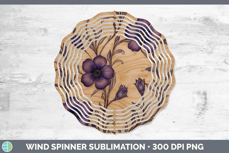 Wood Burned Flowers Violet Wind Spinner Sublimation Spinner