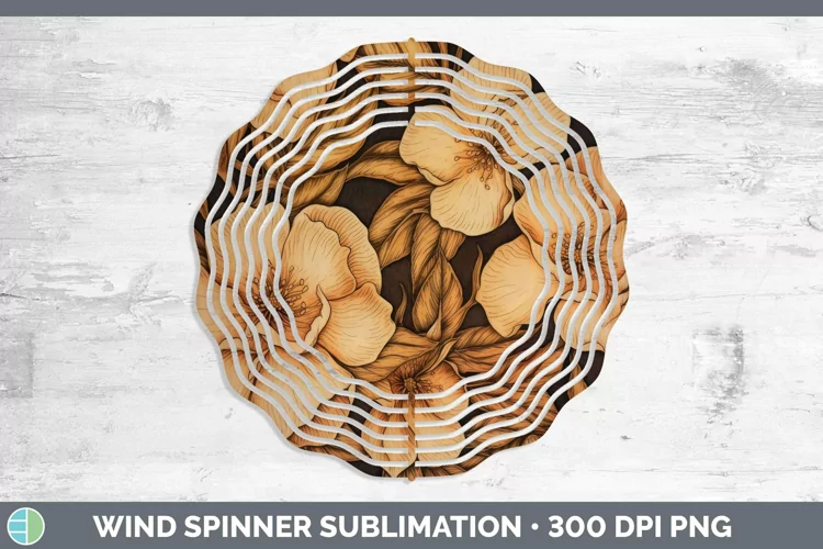 Wood Burned Flowers Camellia Wind Spinner Sublimation Spinne