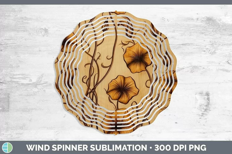 Wood Burned Flowers Morning Glory Wind Spinner Sublimation S