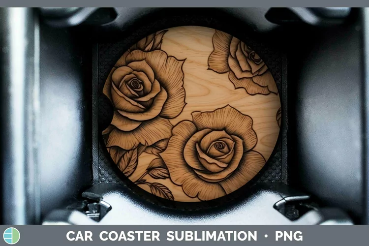 Wood Burned Flowers Rose Car Coaster Sublimation Coaster Des