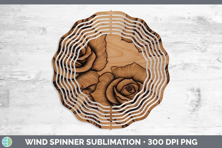 Wood Burned Flowers Rose Wind Spinner Sublimation Spinner De example image 1