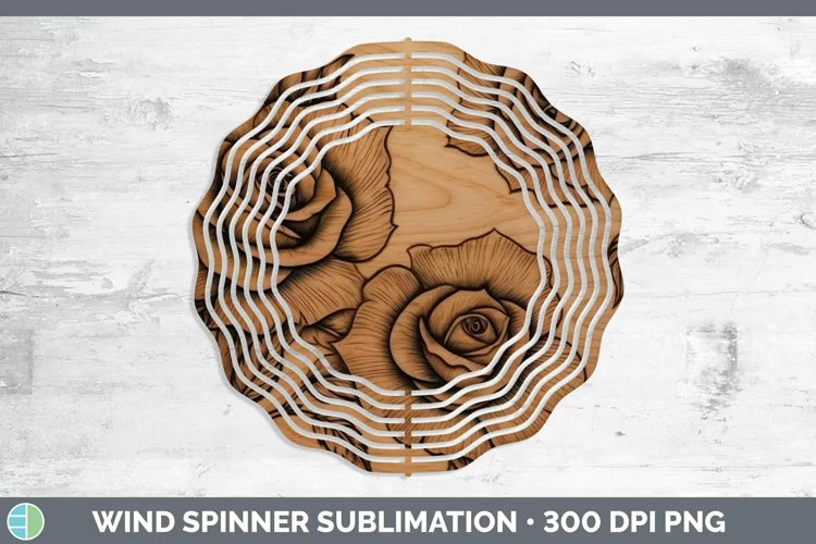 Wood Burned Flowers Rose Wind Spinner Sublimation Spinner De
