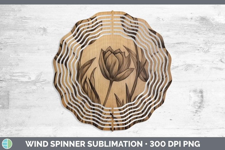 Wood Burned Flowers Tulip Wind Spinner Sublimation Spinner D
