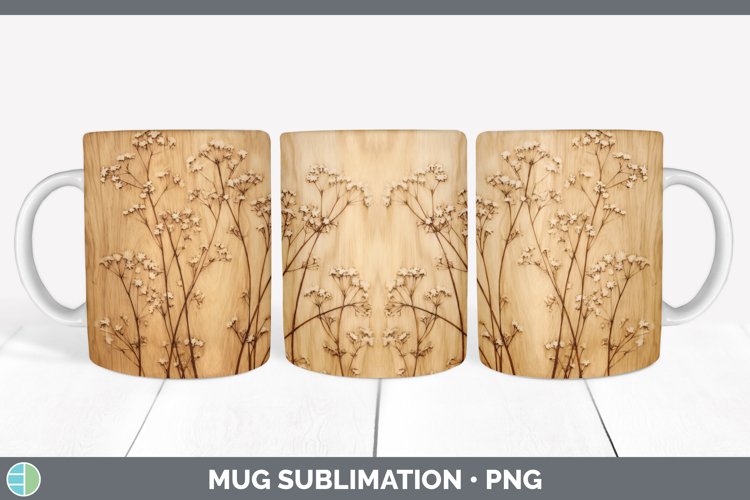 Wood Burned Babys Breath Flowers Mug Wrap | Sublimation Coff example image 1