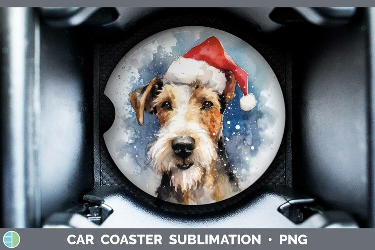 Santa Hat Fox Terrier Dog Car Coaster Sublimation Coaster De example image 1