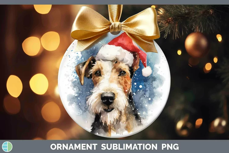 Santa Hat Fox Terrier Dog Ornament Sublimation Bauble Design