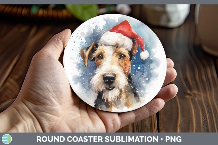Santa Hat Fox Terrier Dog Round Coaster Sublimation Coaster example image 1