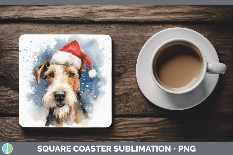 Santa Hat Fox Terrier Dog Square Coaster Sublimation Coaster example image 1