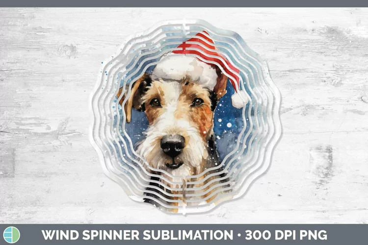 Santa Hat Fox Terrier Dog Wind Spinner Sublimation Spinner D