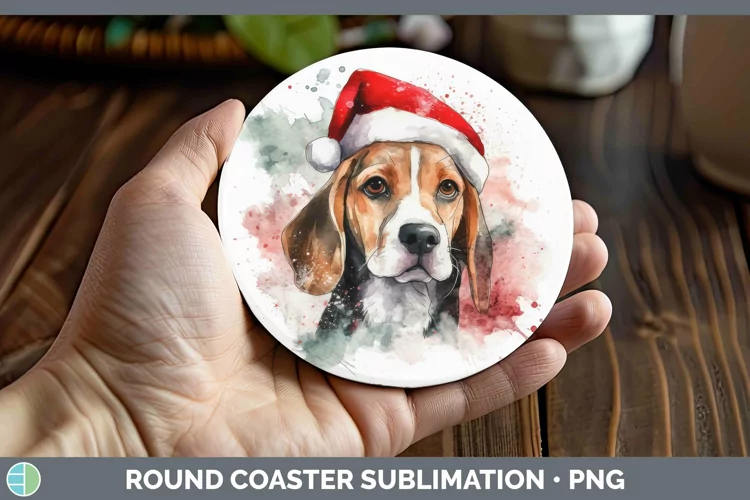 Santa Hat Beagle Round Coaster Sublimation Coaster Designs