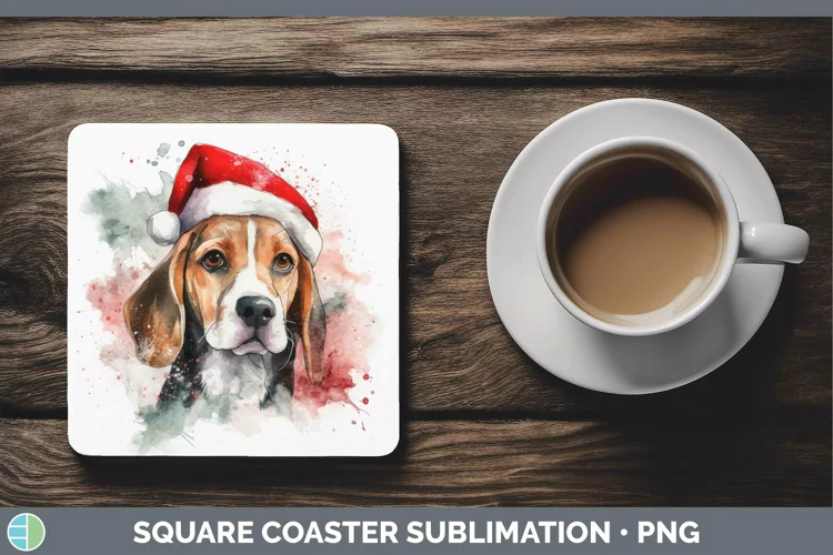 Santa Hat Beagle Square Coaster Sublimation Coaster Designs