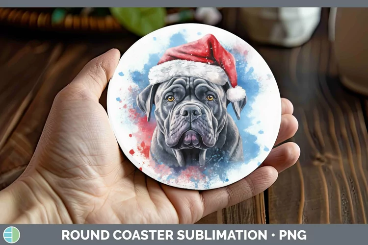 Santa Hat Cane Corso Round Coaster Sublimation Coaster Desig