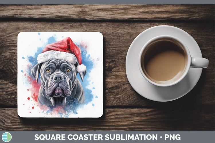 Santa Hat Cane Corso Square Coaster Sublimation Coaster Desi example image 1